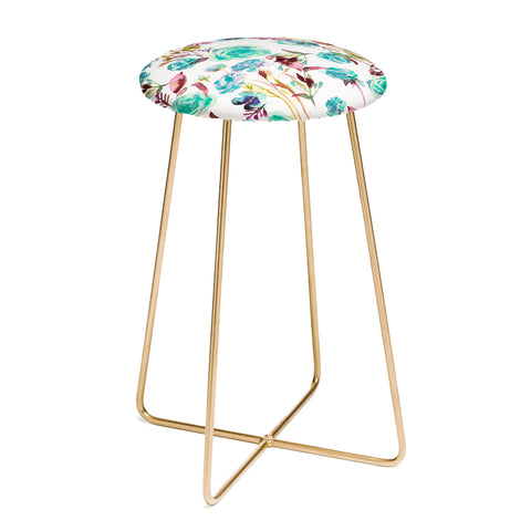 Ninola Design Feminine Roses Bouquet Blue Counter Stool