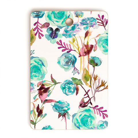 Ninola Design Feminine Roses Bouquet Blue Cutting Board Rectangle