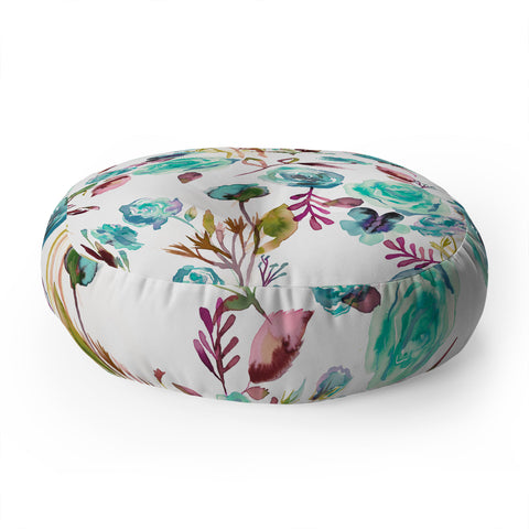 Ninola Design Feminine Roses Bouquet Blue Floor Pillow Round