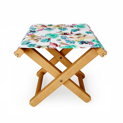 Ninola Design Feminine Roses Bouquet Blue Folding Stool