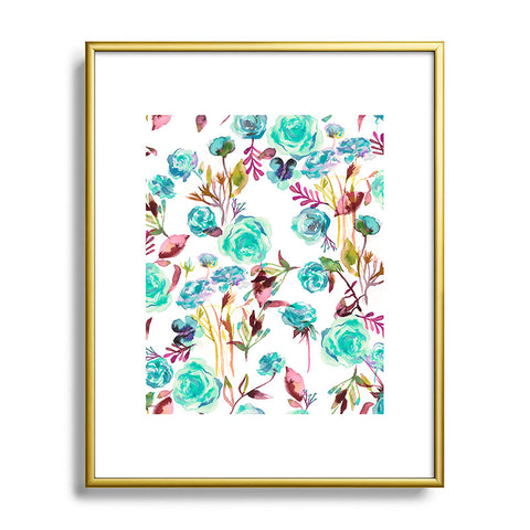 Ninola Design Feminine Roses Bouquet Blue Metal Framed Art Print