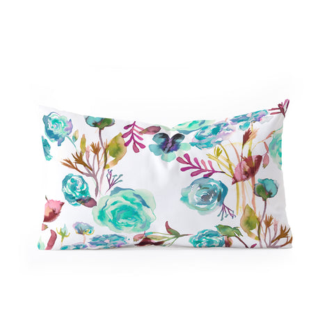 Ninola Design Feminine Roses Bouquet Blue Oblong Throw Pillow