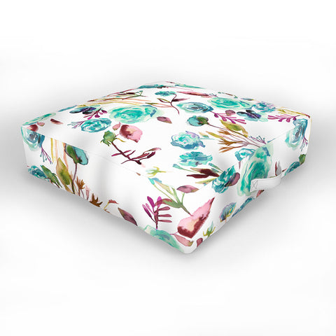 Ninola Design Feminine Roses Bouquet Blue Outdoor Floor Cushion
