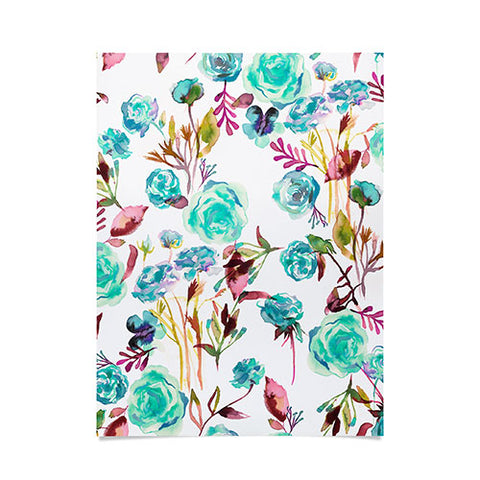 Ninola Design Feminine Roses Bouquet Blue Poster