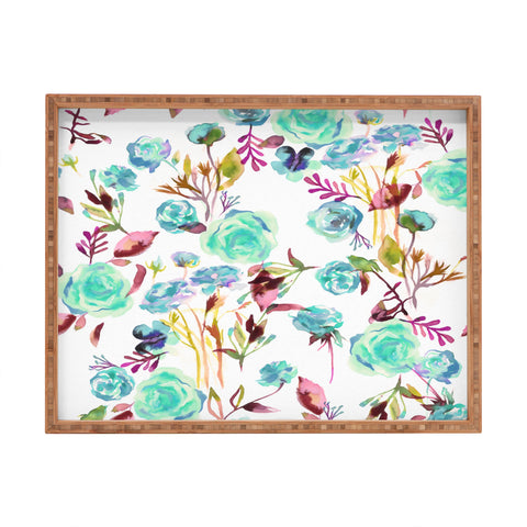 Ninola Design Feminine Roses Bouquet Blue Rectangular Tray