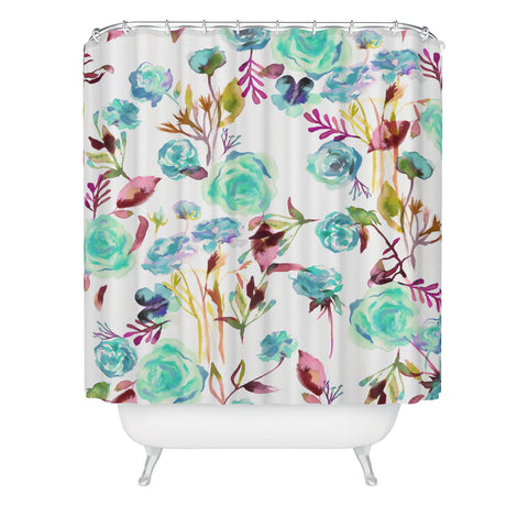 Ninola Design Feminine Roses Bouquet Blue Shower Curtain