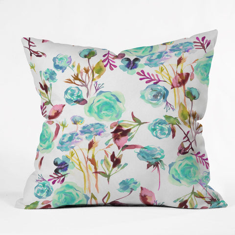 Ninola Design Feminine Roses Bouquet Blue Outdoor Throw Pillow