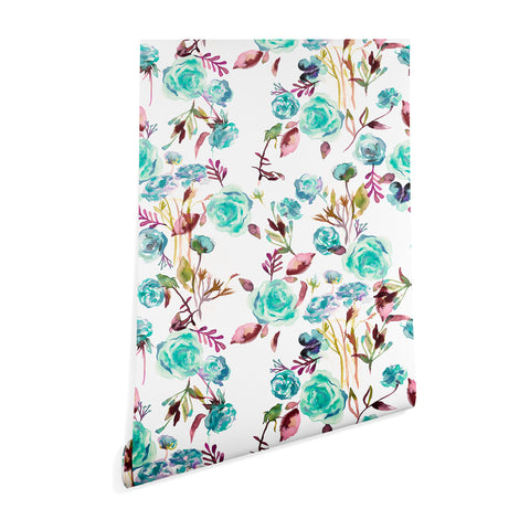 Ninola Design Feminine Roses Bouquet Blue Wallpaper