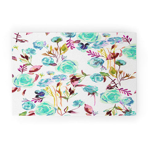 Ninola Design Feminine Roses Bouquet Blue Welcome Mat