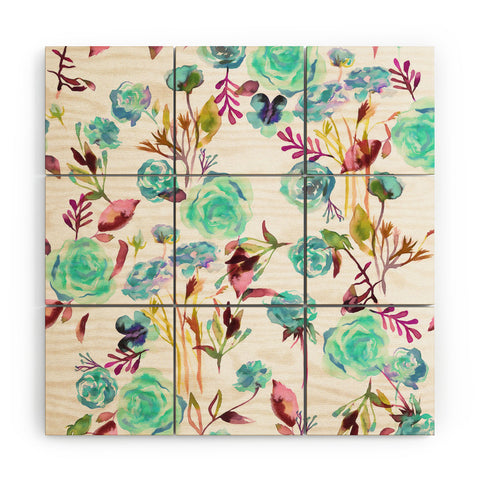 Ninola Design Feminine Roses Bouquet Blue Wood Wall Mural