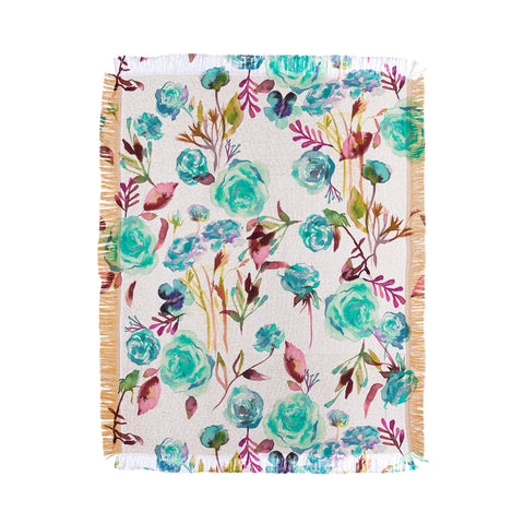 Ninola Design Feminine Roses Bouquet Blue Throw Blanket