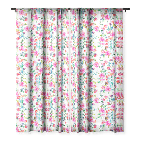 Ninola Design Feminine Roses Bouquet Pink Sheer Window Curtain