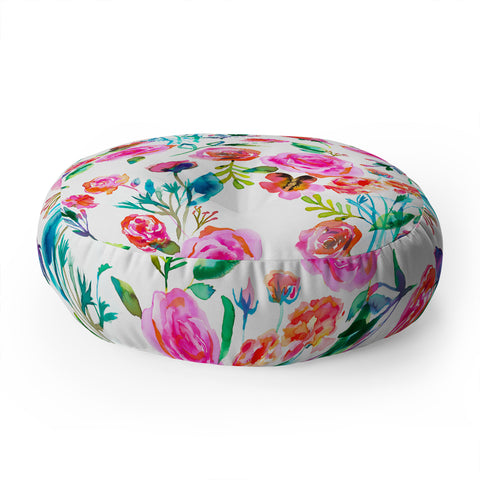 Ninola Design Feminine Roses Bouquet Pink Floor Pillow Round