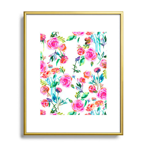 Ninola Design Feminine Roses Bouquet Pink Metal Framed Art Print