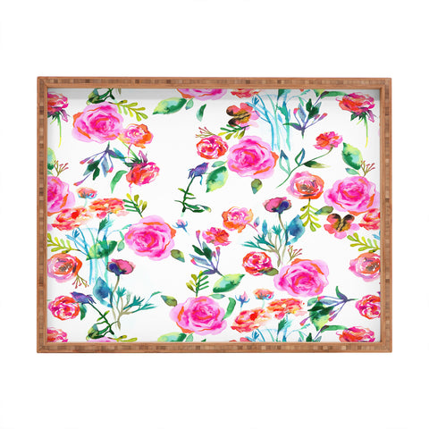 Ninola Design Feminine Roses Bouquet Pink Rectangular Tray