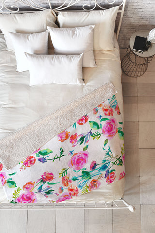 Ninola Design Feminine Roses Bouquet Pink Fleece Throw Blanket