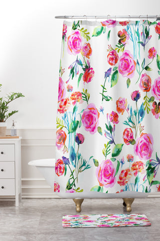 Ninola Design Feminine Roses Bouquet Pink Shower Curtain And Mat
