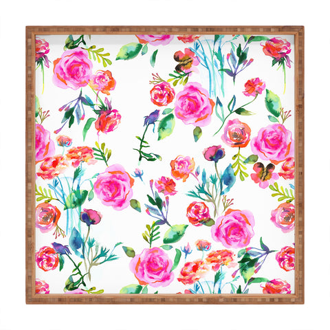 Ninola Design Feminine Roses Bouquet Pink Square Tray
