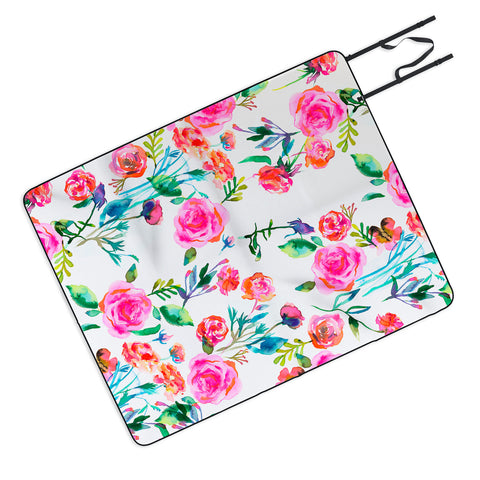 Ninola Design Feminine Roses Bouquet Pink Picnic Blanket