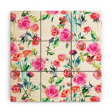 Ninola Design Feminine Roses Bouquet Pink Wood Wall Mural