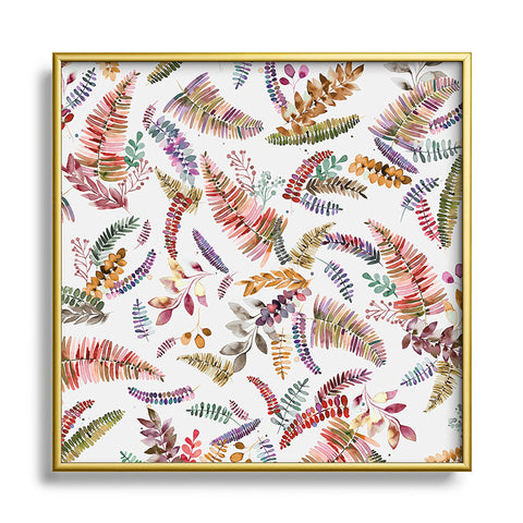 Ninola Design Ferns Branches Autumn Shades Metal Square Framed Art Print
