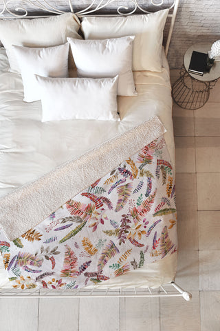 Ninola Design Ferns Branches Autumn Shades Fleece Throw Blanket