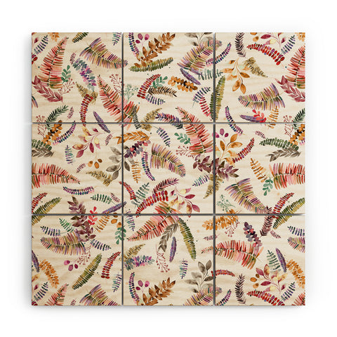 Ninola Design Ferns Branches Autumn Shades Wood Wall Mural