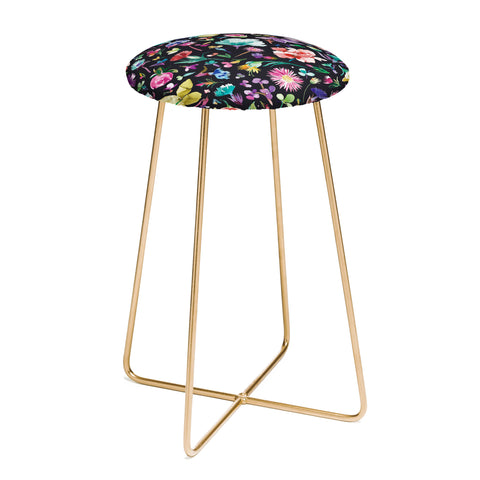 Ninola Design Flower buds botanical Black Multicolored Counter Stool