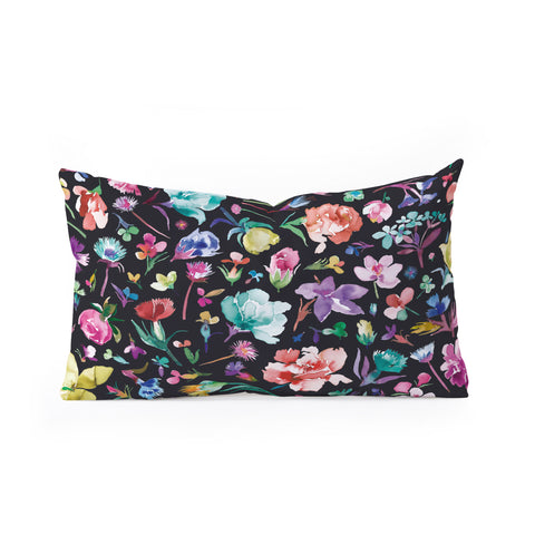 Ninola Design Flower buds botanical Black Multicolored Oblong Throw Pillow