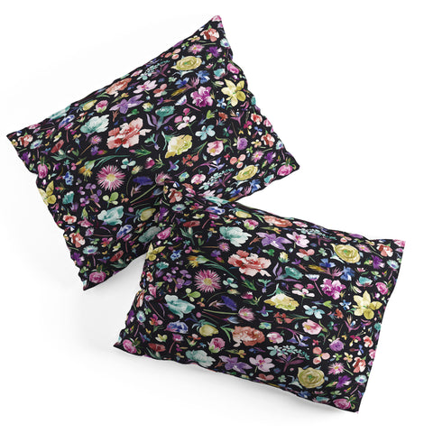 Ninola Design Flower buds botanical Black Multicolored Pillow Shams
