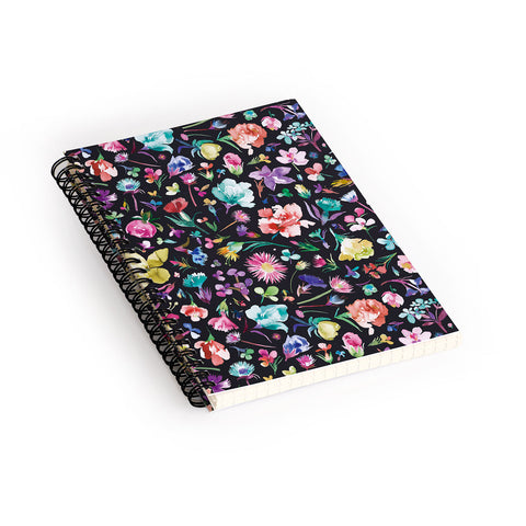 Ninola Design Flower buds botanical Black Multicolored Spiral Notebook