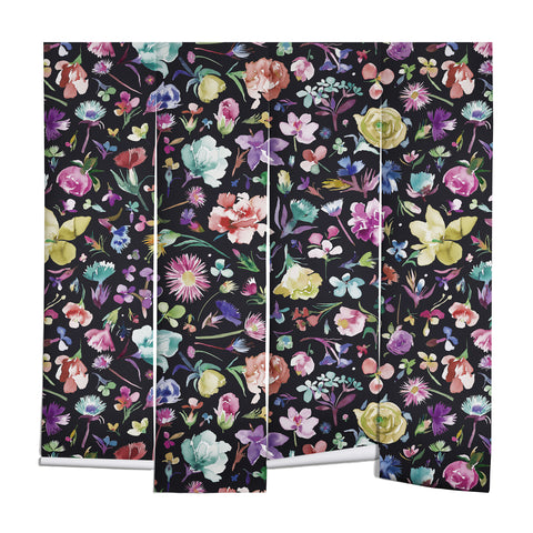 Ninola Design Flower buds botanical Black Multicolored Wall Mural