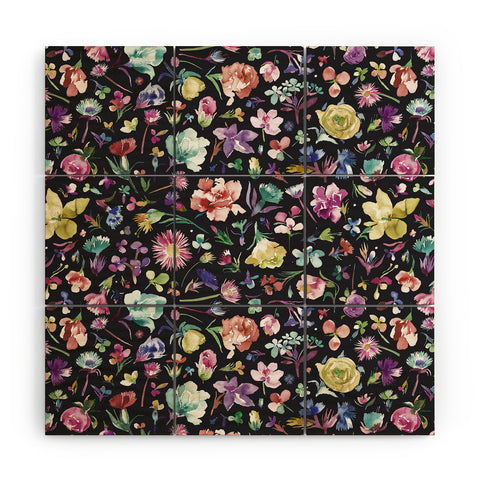 Ninola Design Flower buds botanical Black Multicolored Wood Wall Mural