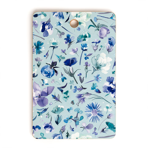 Ninola Design Flower buds botanical Cold blue Cutting Board Rectangle