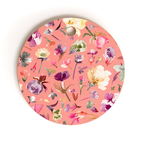 Ninola Design Flower buds botanical Coral Cutting Board Round