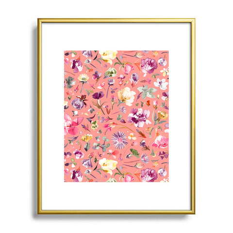 Ninola Design Flower buds botanical Coral Metal Framed Art Print