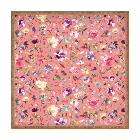 Ninola Design Flower buds botanical Coral Square Tray