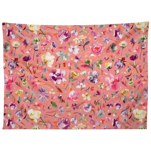 Ninola Design Flower buds botanical Coral Tapestry