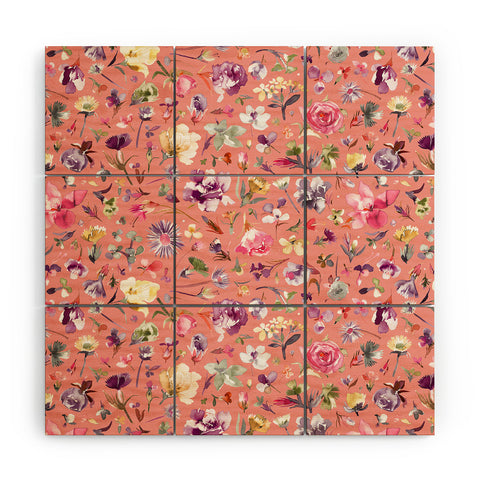 Ninola Design Flower buds botanical Coral Wood Wall Mural