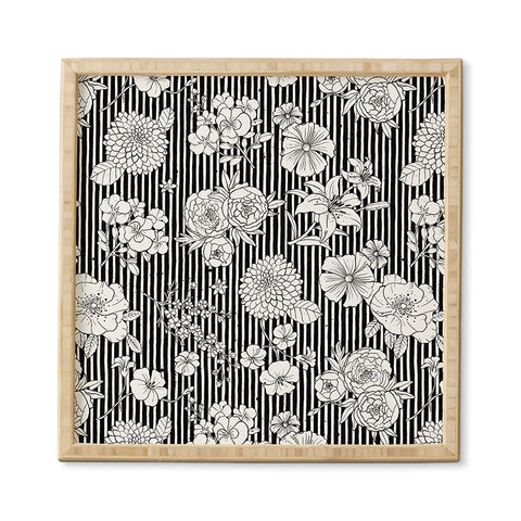 Ninola Design Flowers and stripes Black White Framed Wall Art