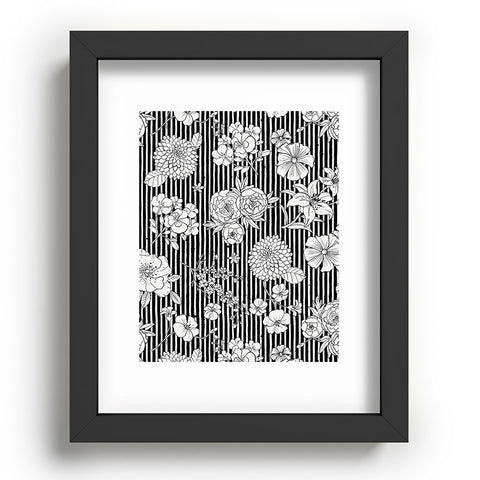 Ninola Design Flowers and stripes Black White Recessed Framing Rectangle