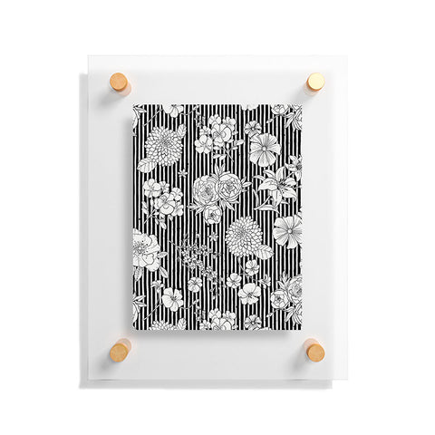 Ninola Design Flowers and stripes Black White Floating Acrylic Print