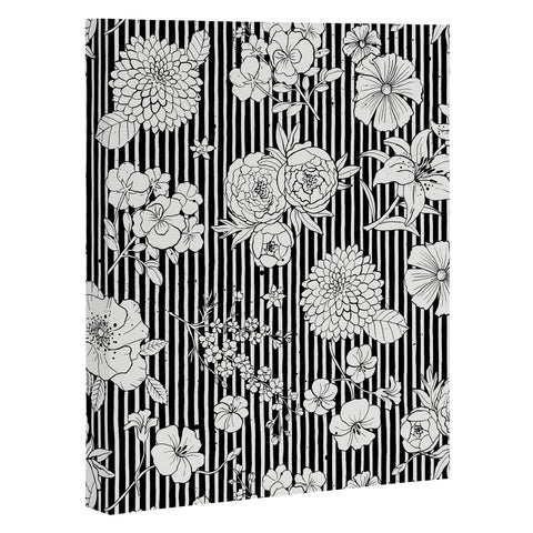 Ninola Design Flowers and stripes Black White Art Canvas
