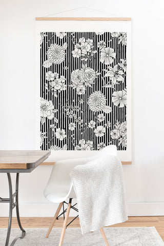 Ninola Design Flowers and stripes Black White Art Print And Hanger