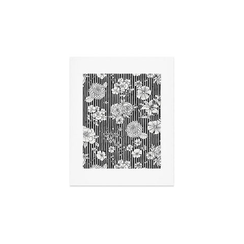 Ninola Design Flowers and stripes Black White Art Print