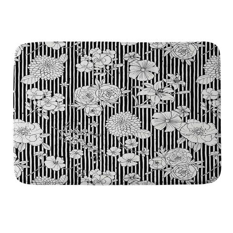 Ninola Design Flowers and stripes Black White Memory Foam Bath Mat