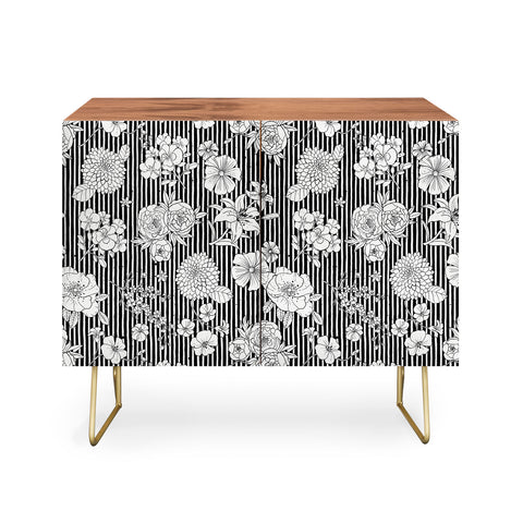Ninola Design Flowers and stripes Black White Credenza