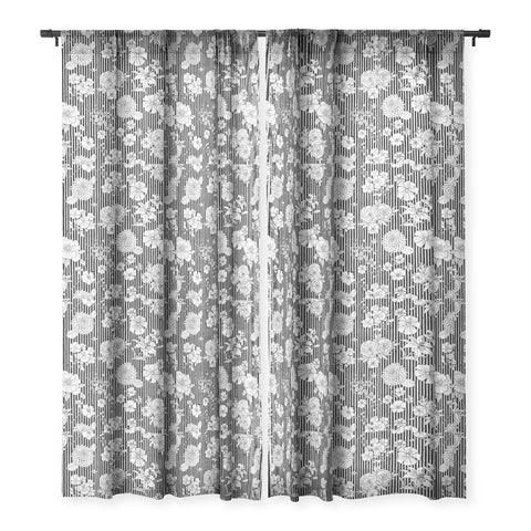 Ninola Design Flowers and stripes Black White Sheer Window Curtain
