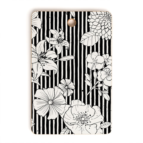 Ninola Design Flowers and stripes Black White Cutting Board Rectangle