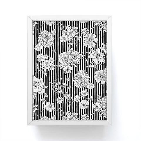 Ninola Design Flowers and stripes Black White Framed Mini Art Print